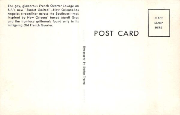 Southern Pacific Sunset Limited French Quarter Lounge Train Car PC AA89632 - Image 2