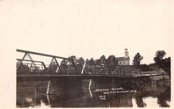 Wrightstown Wisconsin Bridge Scene Scenic View Real Photo Postcard AA89644