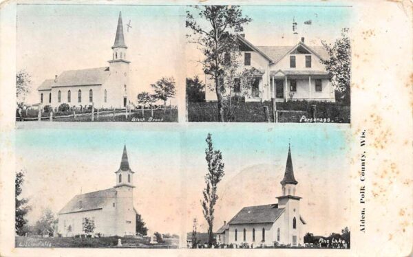 Alden Wisconsin Polk County Churches Multiview Vintage Postcard AA89762