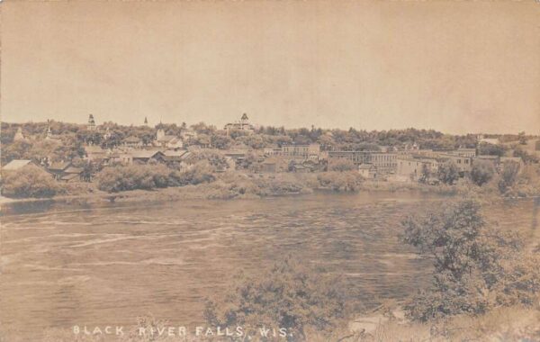 Black River Falls Wisconsin Birds Eye View Real Photo Vintage Postcard AA89773