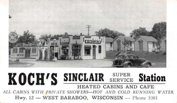 West Baraboo Wisconsin Koch's Sinclair Service Station Non PC Back AA89785