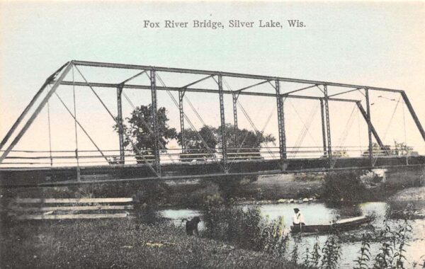 Silver Lake Wisconsin Fox River Bridge Vintage Postcard AA89788