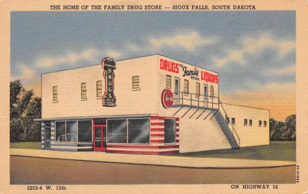 Sioux Falls South Dakota Family Drug Store Coke Sign Vintage Postcard AA89797
