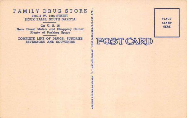 Sioux Falls South Dakota Family Drug Store Coke Sign Vintage Postcard AA89797 - Image 2