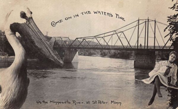 St Peter Minnesota Bridge over River Pelican and Girl Real Photo PC AA89832