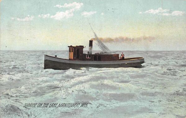 Manitowoc Wisconsin Sunrise on the Lake Vintage Postcard AA89846
