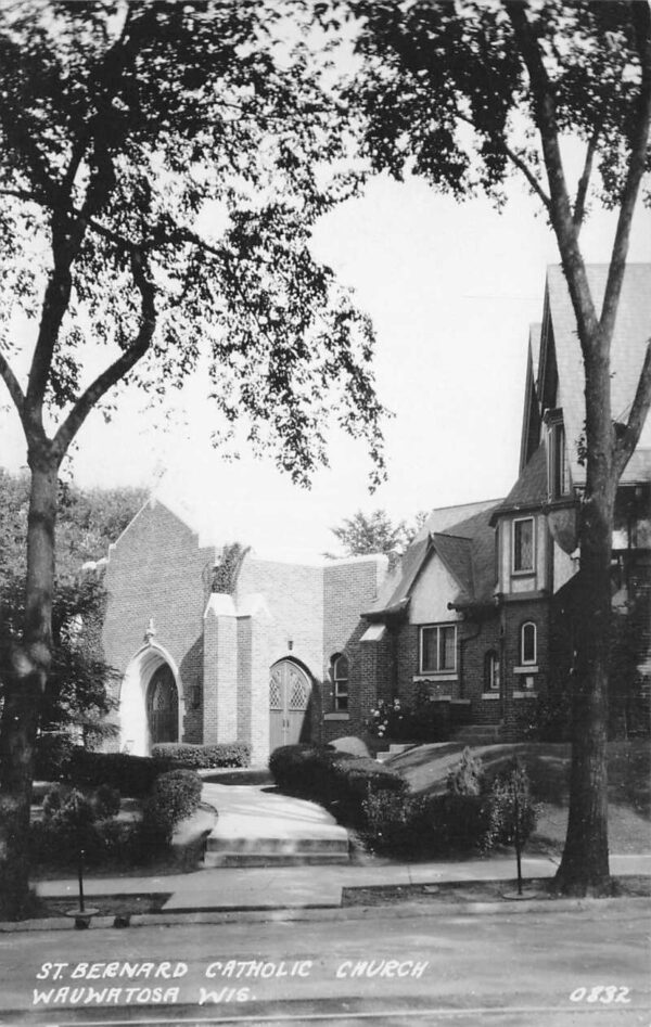 Wauwatosa Wisconsin St Bernard Catholic Church Real Photo Postcard AA89850
