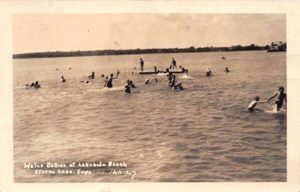 Storm Lake Iowa Swimming At Lakeside Beach, Real Photo, Vintage Postcard U21070