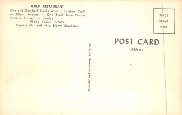 Venice Florida Gulf Restaurant Vintage Postcard AA89965 - Image 2