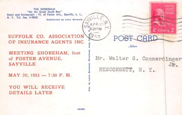 Sayville Long Island New York The Shoreham Hotel and Restaurant PC AA89968 - Image 2