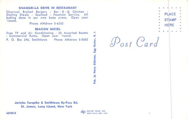 Smithtown New York Shangri-La Drive In Restaurant Beacon Motel PC AA89969 - Image 2