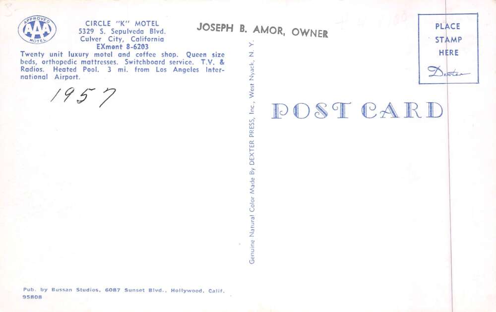 Culver City California Circle K Motel Swimming Pool Vintage Postcard AA89976 - Image 2