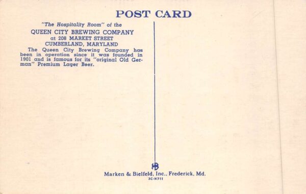 Cumberland Maryland Queen City Brewing Co Hospitality Room Postcard AA89990 - Image 2