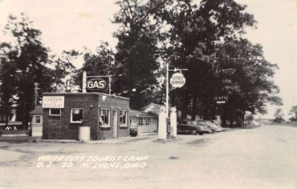 Lyons Ohio White City Tourist Camp Gas Station Real Photo Postcard AA89998