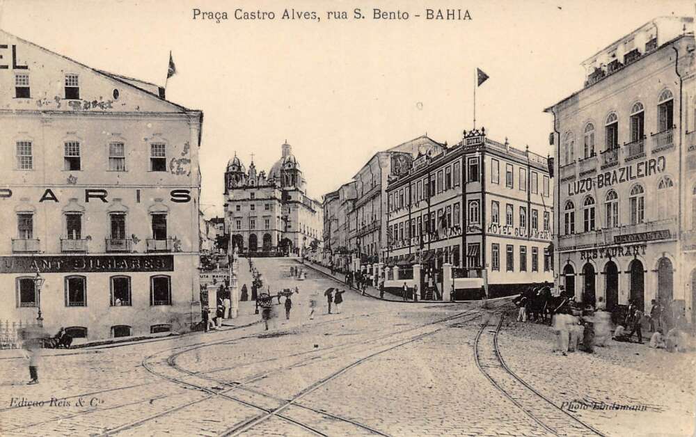 Salvador Bahia Brazil Praca Castro Alves Street Scene Vintage Postcard AA90006