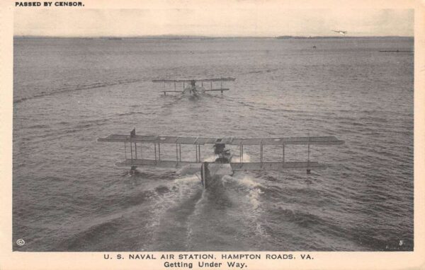 Hampton Roads Virginia US Naval Air Station Seaplanes Crusing Postcard AA90010
