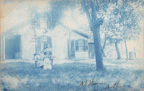 Effingham Illinois Arthur Family at Home Blue Cyanotype Real Photo PC AA90028