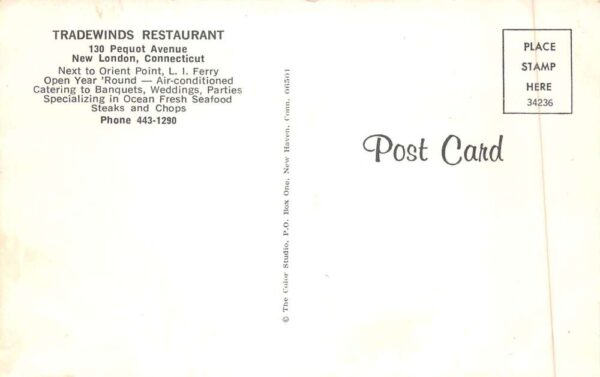 New London Connecticut Tradewinds Restaurant Vintage Postcard AA90036 - Image 2