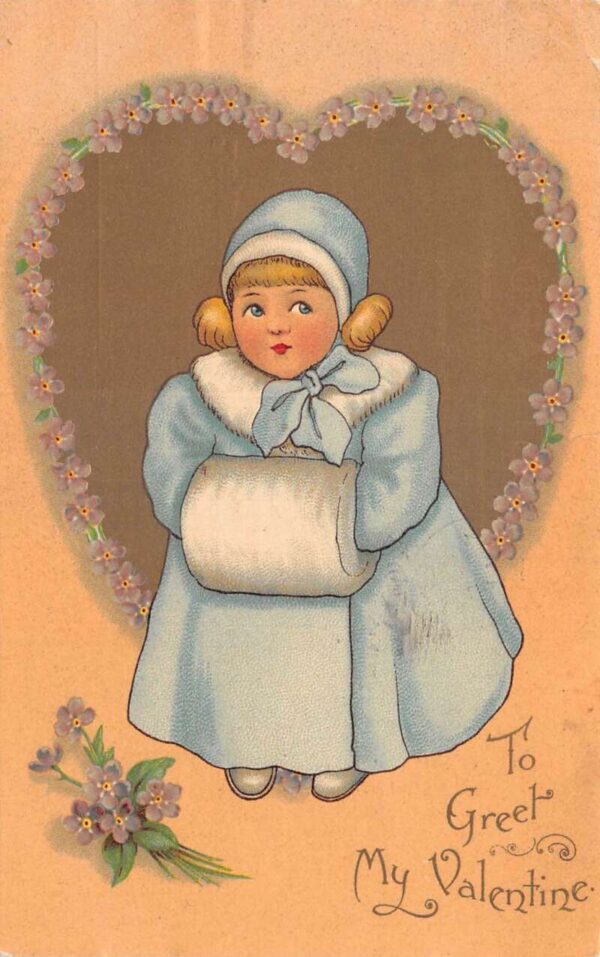 Valentine Greetings Girl in Blue Coat Holmes Postcard Ad Postcard AA90037