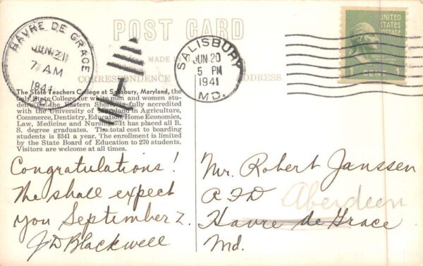 Salisbury Maryland State Teachers College Real Photo Vintage Postcard AA90051 - Image 2