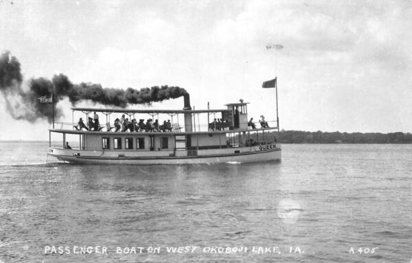Okoboji Lake Iowa Passenger Boat Steamer Queen Real Photo Postcard AA90067