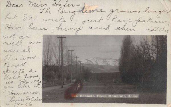 Mountain Home Idaho Street Scene and Mt Bennett Real Photo Postcard AA90072
