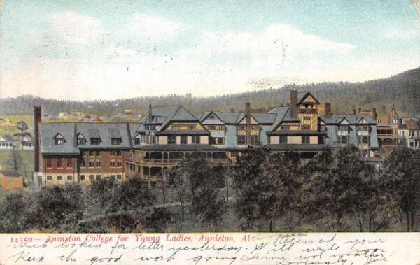 Anniston Alabama College for Young Ladies Birds Eye View Postcard AA90082