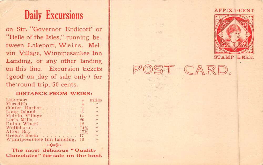 Winnipesaukee Lake New Hampshire Governor Endicott Steamer Ship PC AA90083 - Image 2