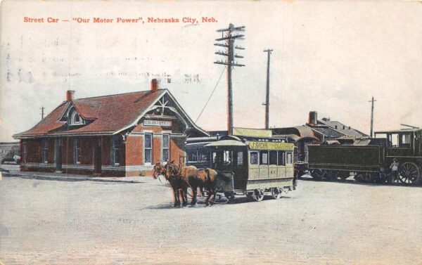 Nebraska City Nebraska Horse Drawn Trolley Street Car Vintage Postcard AA100196