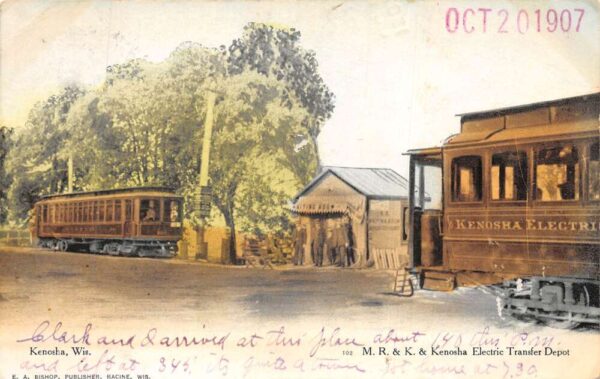 Kenosha Wisconsin MRK Kenosha Electric Transfer Depot Trolley Postcard AA100199