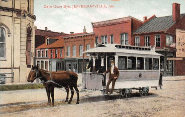Jeffersonville Indiana Days Gone Bye Horse Trolley Vintage Postcard AA100207