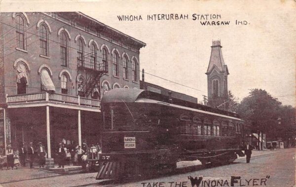 Warsaw Indiana Winona Interurban Station Trolley Vintage Postcard AA100209