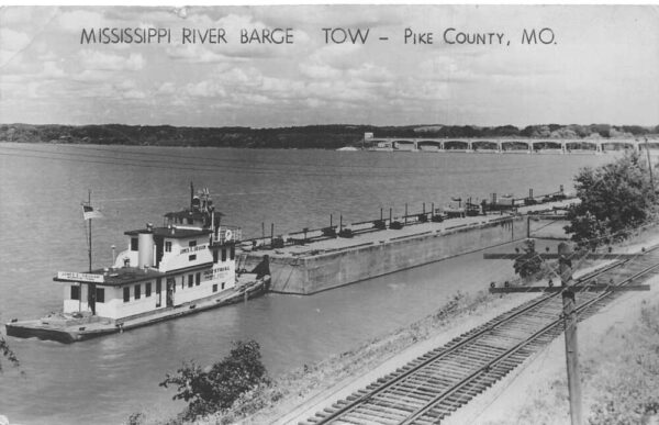 Pike County Missouri Mississippi River Barge Real Photo Postcard AA100210