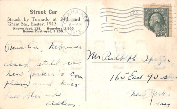 Omaha Nebraska Tornado Disaster Trolley Street Car Postcard AA100215 - Image 2