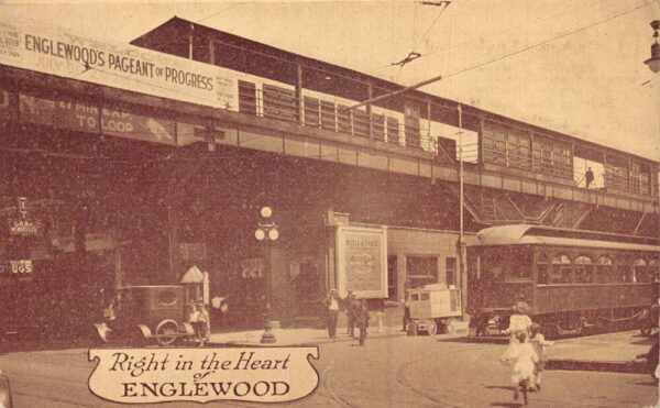 Chicago Illinois Englewood Street Scene Trolley Vintage Postcard AA100221