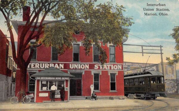 Marion Ohio Interurban Union Station Trolley Vintage Postcard AA100224
