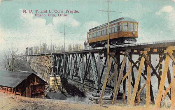 Beach City Ohio NOTL Co Trestle Trolley Bridge Vintage Postcard AA100225