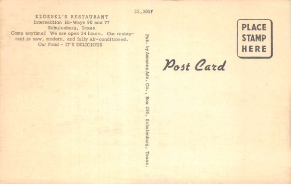 Schulenburg Texas Kloesels Restaurant Greyhound Bus Station Postcard AA100232 - Image 2