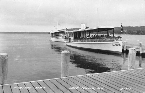 Lake Geneva Wisconsin Pleasure Boats at Pier Real Photo Postcard AA100235