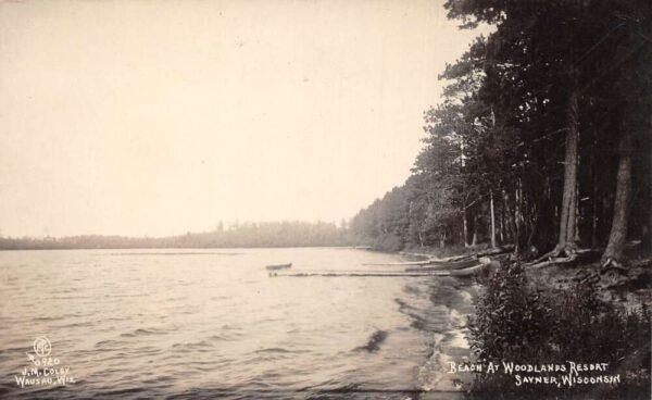 Sayner Wisconsin Woodlands Resort Beach Scene Real Photo Postcard AA100251