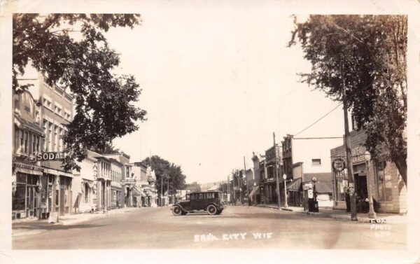 Sauk City Wisconsin Street Scene Soda Fountain Real Photo Postcard AA100283