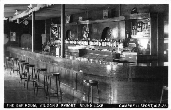 Campbellsport Wisconsin Wilson's Resort The Bar Room Real Photo PC AA100289