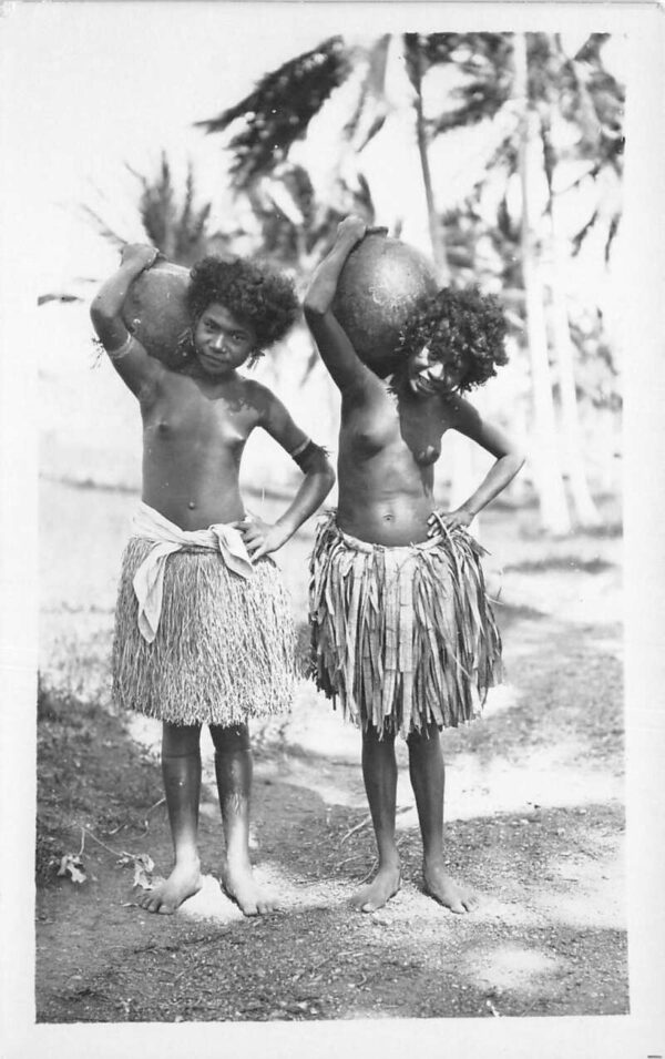Caribbean ? Native Women in Grass Skirts Real Photo Vintage Postcard AA100311