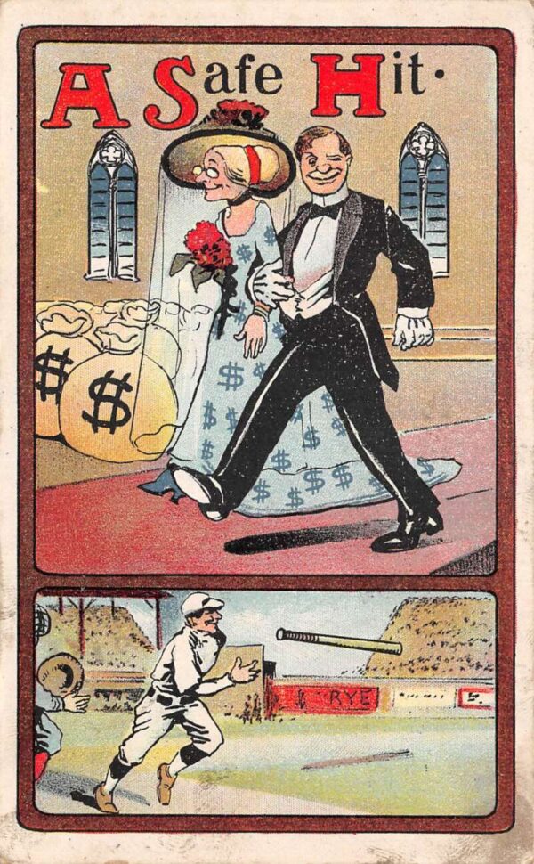 "A Safe Hit" Baseball Sports Greetings Humor Marrying Rich Woman PC AA100315