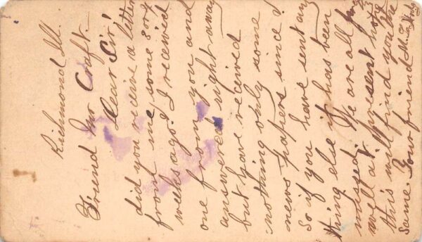 Richmond Illinois 1879 Postal Card Used Vintage Postcard AA100337 - Image 2