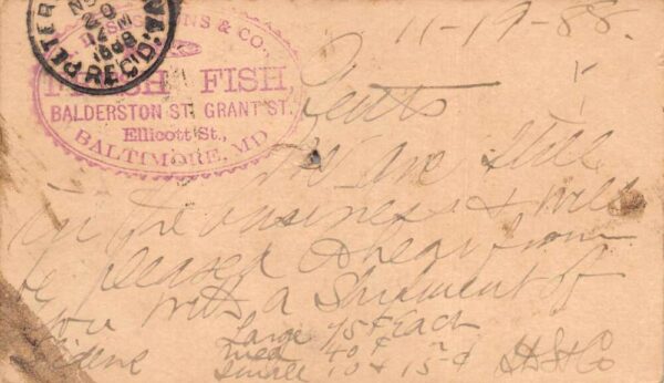 Baltimore Maryland Balderston St Fish Market 1888 Postal Postcard AA100193