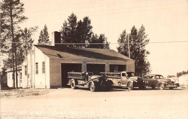 Camp McCoy Wisconsin Fire House and Fire Trucks Real Photo Postcard AA100223