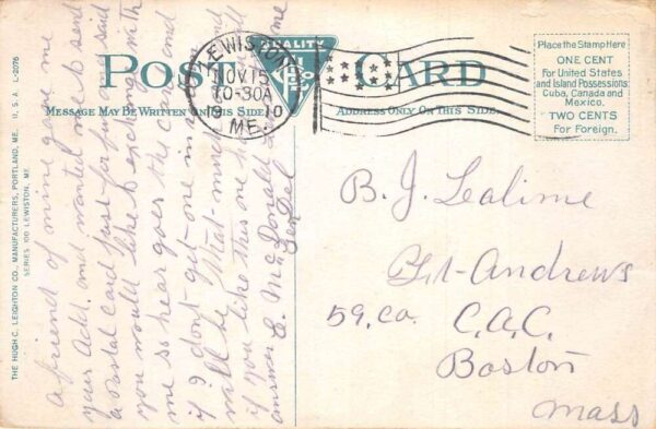 Lewiston Maine Indian Head Water Falls Romance Greetings Postcard AA100240 - Image 2