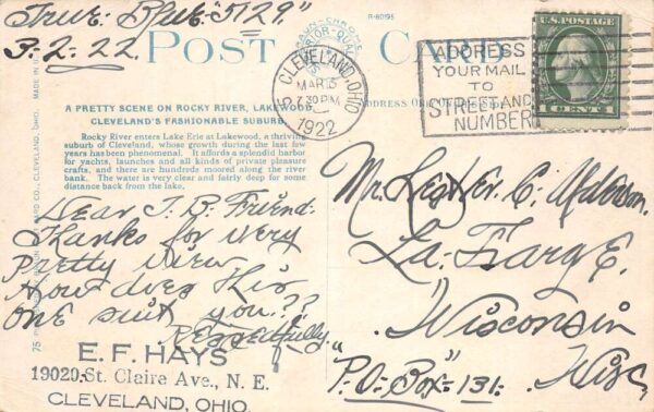 Lakewood Cleveland Ohio Steamer Ship and Bridge Rocky River Postcard AA100241 - Image 2