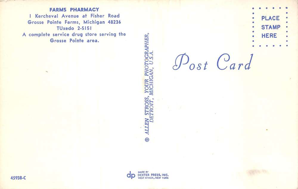Grosse Pointe Farms Michigans Farms Pharmacy Drug Store Postcard AA100245 - Image 2